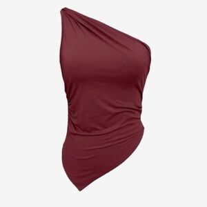 Burgundy red one shoulder crop top asymmetrical top